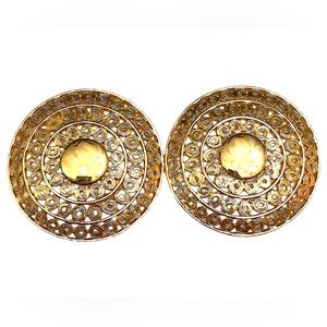 Vintage Gold Filigree Circle Design Earrings Clip on